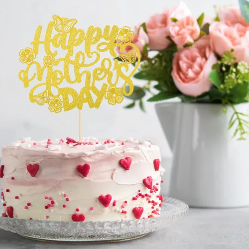 Vista 6 de Gyufise 1 paquete de decoración para pastel del día de la madre, la mejor mamá del mundo, con flores de mariposa, decoración de pastel de cumpleaños