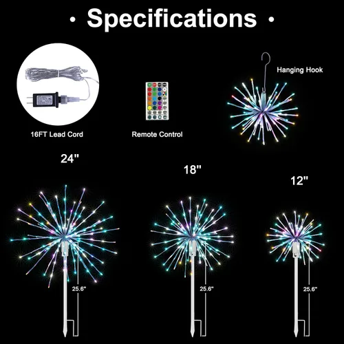 Vista 6 de LIGHTSHARE Luz de Bola de 12 Pulgadas con Forma de Estrella de Fuegos Artificiales, 80 Luces LED, Luces de Fuegos Artificiales que Parpadean