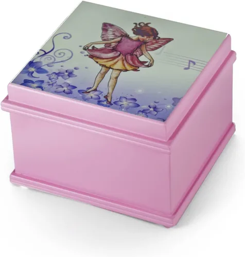 Vista 3 de Joyero musical de bailarina con 18 notas de hada encantada, color rosa mate, muchas canciones para elegir, niña de papá