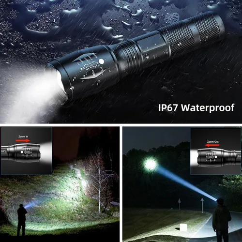 Vista 3 de 1 paquete de linternas, linterna de mano impermeable de grado militar con 5 modos de funcionamiento, LED de 3000 lúmenes de alta luminosidad