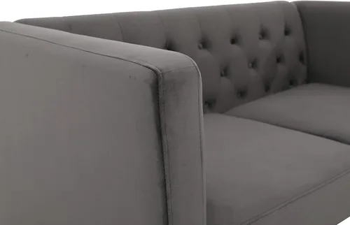 Vista 4 de Container Furniture Direct Muebles clásicos con capitoné y modernos para sala de estar, sofá universitario con relleno, cómodo sofá biplaza de Gris