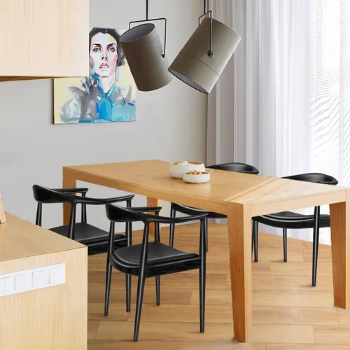 Vista 2 de Sillas de comedor de madera, sillas de comedor modernas de mediados de siglo (negro) Ash Wood Frame, PU Upholstered Seat, Ergonomic Support, Fully