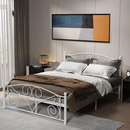 Vista 9 de IANIYA Marco de cama de plataforma de metal, soporte de listones de acero, no necesita somier, fácil montaje, tamaño matrimonial