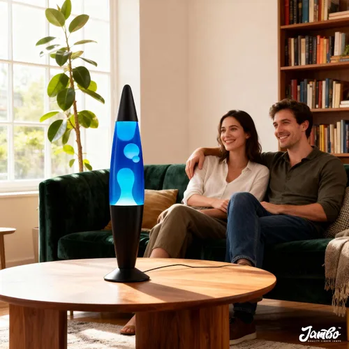 Vista 9 de JAMBO Hermosa lámpara de 16 pulgadas, azul con cera blanca/azul, lámpara líquida relajante para sala de estar, oficina, dormitorio, adultos