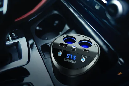 Vista 2 de Car and Driver Transmisor FM inteligente con soporte para vasos Bluetooth, compatible con Alexa, Siri y Google Assistant para automóvil, puertos