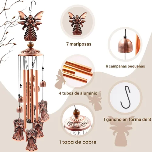 Vista 2 de Campanillas de viento para exteriores en liquidación, Ukulork Angel campanilla de viento de tubo de aluminio con gancho en S, decoración de patio