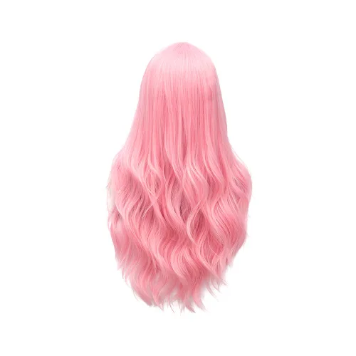 Vista 4 de Winshope Peluca larga rosa para niñas y mujeres, ondulada, rizada, para disfraz, cosplay, resistente al calor
