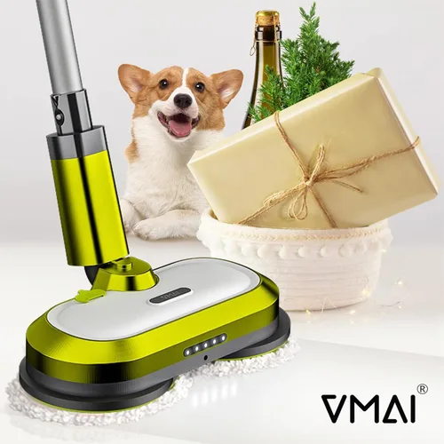 Vista 9 de VMAI Trapeador eléctrico inalámbrico, trapeador eléctrico giratorio con faro LED y rociador de agua, hasta 60 minutos, potente limpiador de suelos