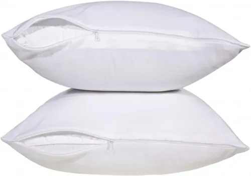 Vista 5 de Paquete de 2 protectores de almohada 100% polipropileno con cremallera, funda de almohada, lavable, impermeable, protección contra alergias