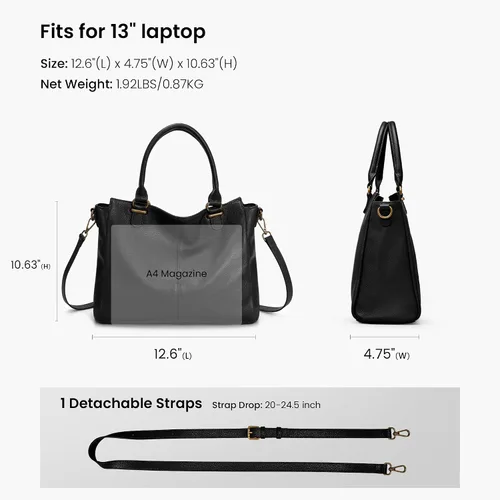 Vista 4 de befen Carteras de cuero genuino suave para mujeres, bolso tote pequeño, carteras, bolsos cruzados con asas superiores, cartera bandolera tipo satchel