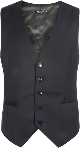 Vista 2 de Alizeal Chaleco clásico de color sólido para hombre, chaleco de esmoquin de ajuste regular para boda