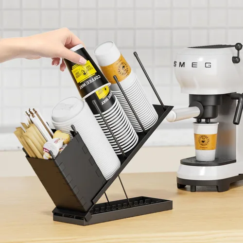 Vista 5 de Dunatou - Soporte para tazas y tapaderas, organizador ajustable para tazas de café, dispensador de 4 compartimentos para tazas de café, dispensador
