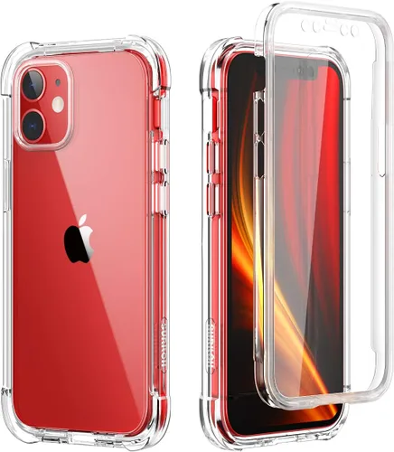 Vista 11 de SURITCH Funda transparente para iPhone 12/iPhone 12 Pro de 6.1 pulgadas, [protector de pantalla integrado] cubierta protectora de cuerpo completo a