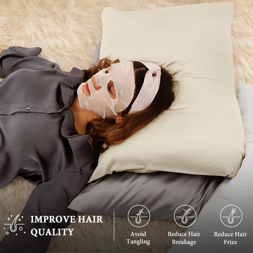 Vista 5 de BHZ Almohada estándar de plumas de ganso con funda de almohada de satén, almohada de cama de lujo de la colección de hotel para dormir, soporte