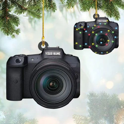 Vista 32 de Adorno personalizado para cámara, adornos de cámara personalizados para árbol de Navidad, cámara de película, adorno de Navidad, adorno