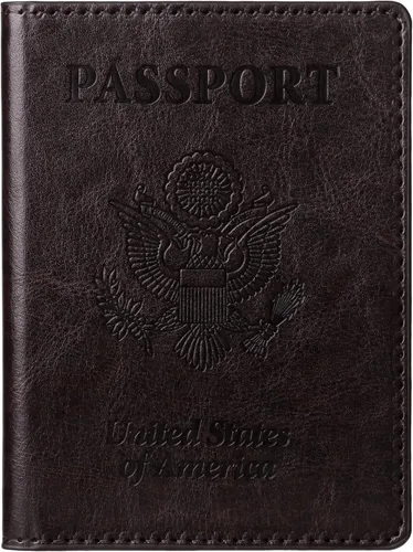 Vista 9 de TIGARI Portapasaporte para Viaje Mujeres Hombres, Funda de Pasaporte de Cuero PU, Estuche Protector Impermeable, Organizador de Documentos A-Negro
