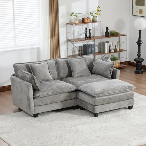 Vista 164 de Sofá seccional modular verde de 111.5", sofás seccionales grandes de 3 plazas para sala de estar, sofá nube oversized de tela chenille con otomana