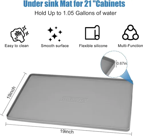 Vista 3 de Tapetes para debajo del fregadero de cocina impermeables, 19" x 19" forro de silicona para debajo del fregadero, tapetes protectores de gabinete