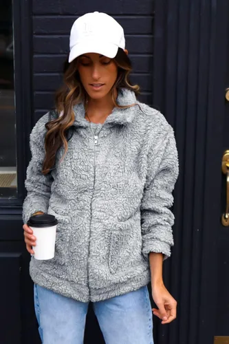 Vista 7 de PRETTYGARDEN Chaqueta de manga larga con solapa y cremallera para mujer