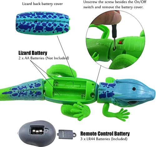 Vista 5 de Tipmant Lagarto RC Control remoto Animal Camaleón falso realista Crawlers Vehículo Truco de Halloween Navidad Broma Juguetes Cumpleaños Niños (Verde)