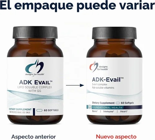 Vista 6 de Designs for Health ADK Evail - 5,000 UI de vitamina D3 con vitaminas A, E (Gamma Delta Tocotrienoles de Annatto), K (K1 + K2) - Complejo de vitamina
