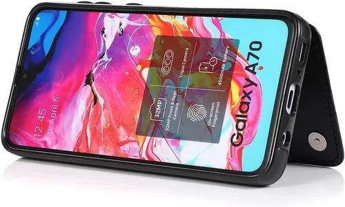 Vista 5 de Funda de teléfono para Samsung Galaxy A70 A70S con vidrio templado protector de pantalla y titular de la tarjeta cartera soporte Flip cuero celular