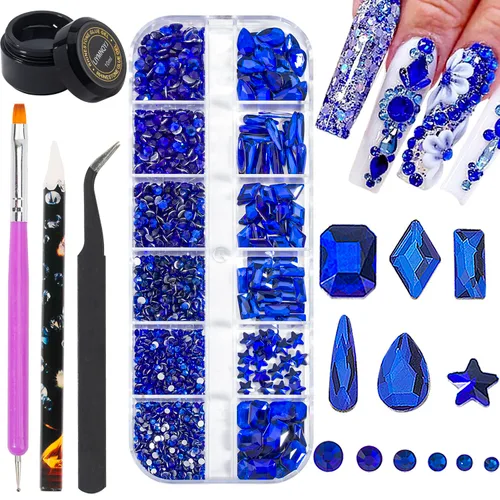 Vista 10 de Kit de diamantes de imitación para uñas, 1500 piezas de diamantes de imitación redondos con parte trasera plana, gemas de uñas AB multiformas, 0.3