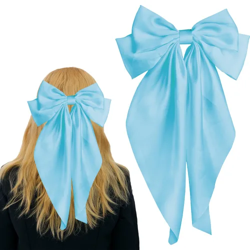 Vista 18 de Pufandor - Lazo para el cabello de satén sedoso para mujeres, lazos rojos para niñas, pasadores de lazo, cola larga con clips, lazos grandes
