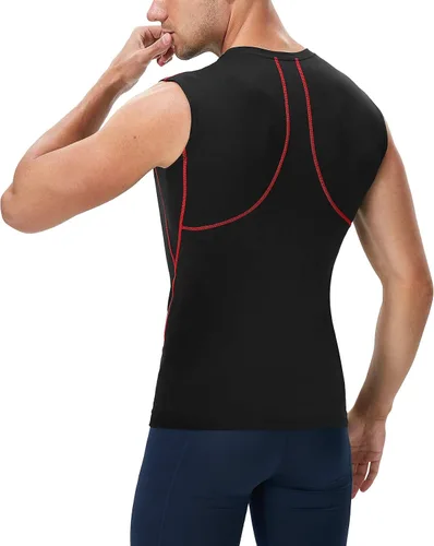 Vista 4 de Runhit Paquete de 3 camisetas de compresión sin mangas para hombres, entrenamiento deportivo, sin mangas, camiseta de compresión para hombres