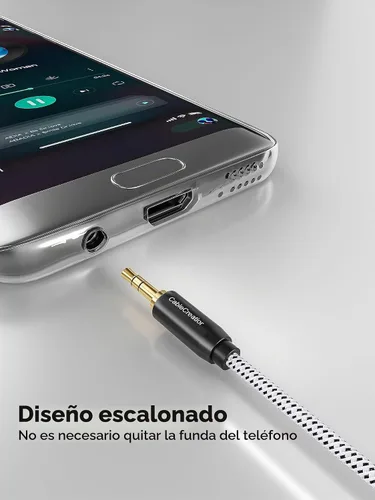 Vista 2 de Cable estéreo de audio CableCreation, chapado en oro, de 9⁄64 pulgadas. Cable de audio Aux 3.5 para iPhone, iPad, Samsung y otro dispositivo de Negro