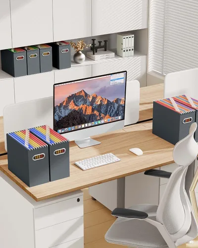 Vista 3 de Oterri Caja Organizadora de Archivos de Cartón para Carpetas Colgantes Tamaño Carta, Caja de Archivos para Escritorio de Computadora, Archivador