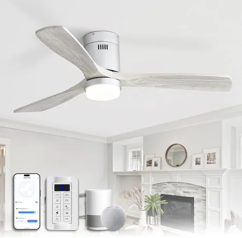 Vista 18 de CACI Mall Ventiladores de techo inteligentes de madera de 52 pulgadas con luces y control remoto, 3 cuchillas, perfil bajo, moderno, compatible