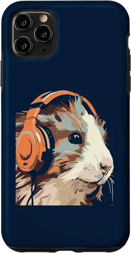 Vista 11 de iPhone 14 Funny Guinea Pig Gerbil & Headphones Case