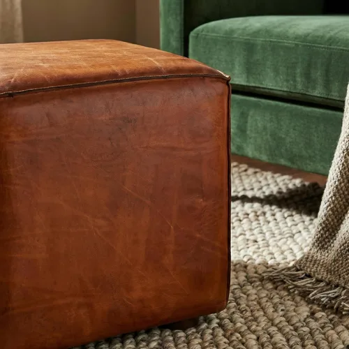 Vista 8 de Bare Decor Sands - Cubo otomano de piel auténtica, color marrón