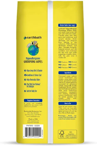 Vista 2 de Earthbath Toallitas para aseo de perros - Toallitas para perros para patas y trasero, Toallitas para mascotas para perros y gatos, ayuda para pieles