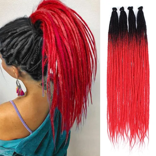 Vista 13 de Kraler Extensiones de Rastas Azules, Extensiones de Rastas Sintéticas de Ganchillo de 22", 100% Hechas a Mano, Rastas de Una Sola Punta, Delgadas