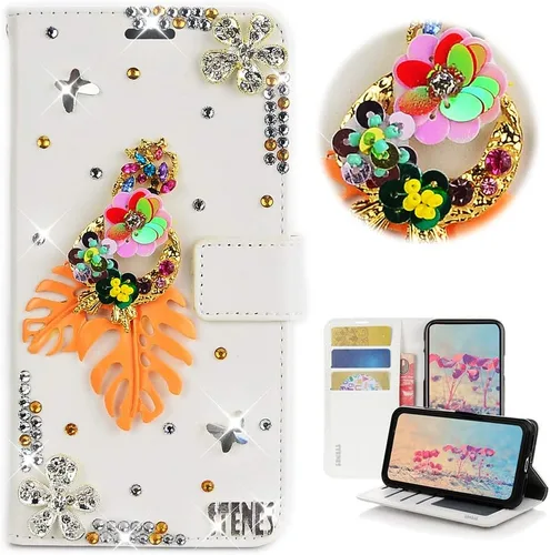 Vista 38 de Bling - Funda tipo cartera para teléfono compatible con Samsung Galaxy Z Fold 3 5G, elegante, hecha a mano en 3D con cristales y mariposas