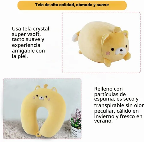 Vista 4 de Almohada de viaje para niños, almohada de cuello deformable 2 en 1 para niños, almohada suave en forma de U con adorable diseño de animales, cómodo