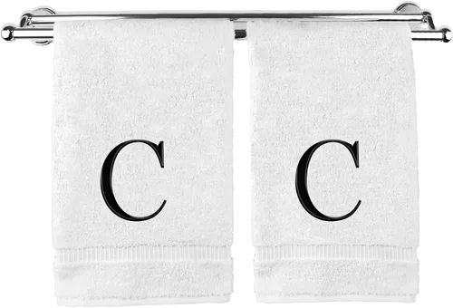 Vista 120 de Toalla de mano monogramada, regalo personalizado, juego de 2 - Toalla bordada con letra de bloque dorada - Extra absorbente 100% algodón turco