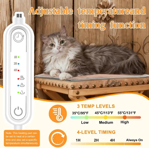 Vista 2 de Texsens Almohadilla térmica para mascotas alimentada por USB para gatos y 13.4 x 9.5 pulgadas, almohadilla térmica para mascotas con 3 niveles