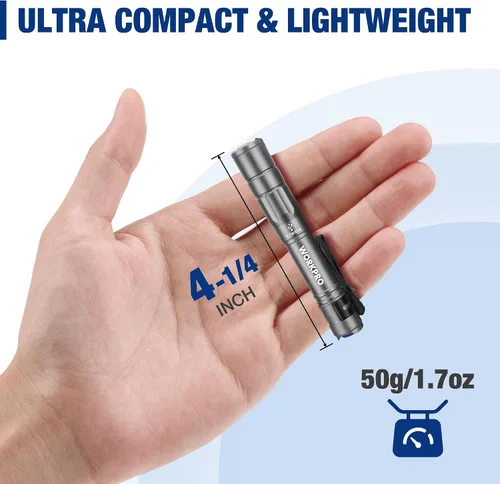 Vista 2 de WORKPRO Luz de bolígrafo recargable, mini linterna, paquete de 2 linternas EDC ultracompactas, linterna de bolsillo con clip, función de memoria y 2