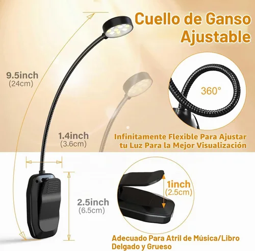 Vista 2 de KTEBO Luz de libro recargable para leer en la cama, lámpara de lectura de 1 Negro