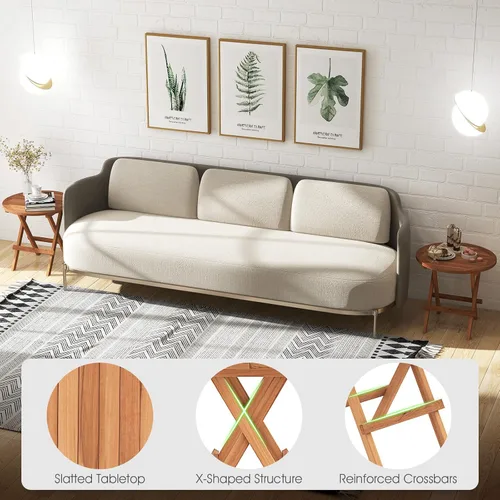 Vista 8 de RELAX4LIFE Mesa auxiliar plegable para exteriores – Mesa auxiliar de madera de teca, mesa redonda de café bistró con mesa de listones, mesa