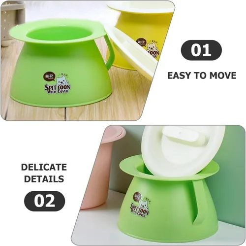 Vista 5 de COHEALI - Escupitón para niños con tapa, pequeña olla portátil para orina de 8.26 x 8.26 x 5.51 pulgadas, cubo duradero para mesita de noche, diseño