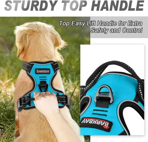 Vista 117 de BARKBAY - Arnés para perro sin tirones con clip frontal, material resistente y reflectante, asa de fácil control para pasear perros grandes