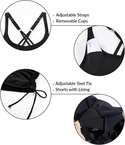 Vista 4 de Yonique Traje de baño tankini de dos piezas con tirantes delgados para mujer con pantalones cortos cruzados