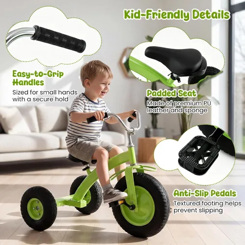 Vista 6 de BABY JOY Triciclo para niños, triciclo de rueda delantera de 15 pulgadas Verde