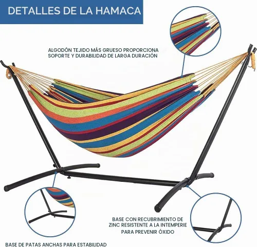 Vista 4 de Ezone Hamaca ajustable con soporte de acero que ahorra espacio, portátil, fácil de instalar para interiores y exteriores, hamaca para dos personas