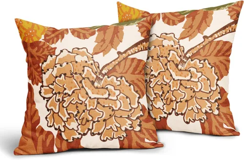 Vista 12 de Sweetshow Juego de 2 fundas de almohada florales de color azul marino de 16 x 16 pulgadas, fundas de almohada cuadradas de lino con estampado