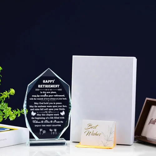 Vista 5 de Regalos de jubilación Qianwei para mujeres y hombres 2025 para compañeros de trabajo - Regalo de despedida en 3D de cristal para compañeros
